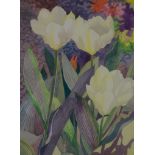 Shirley Easton, White Tulip border, watercolour, signed, 28cm x 21cm,