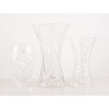 Six cut glass and etched bowls and vases,