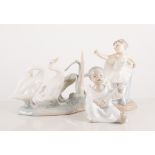 Lladro group with three geese, 23cm, a Lladro model of an angel and six Nao models (8).