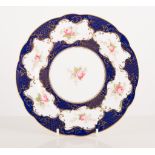 Four various Coalport blue and gilt border decorative plates with roses, circa 1910,