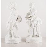 Pair of French white porcelain figures of flower sellers, marked 'Charleton-St Maurice',