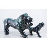 Canadian Blue Mountain pottery, large lion 23cm, together with a panther.