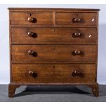 Victorian oak chest of drawers, two short above three long, bracket feet W102cm x D50cm x H99.