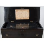 Swiss music box, 19th century, walnut and ebonised case,