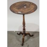 Victorian rosewood tripod table, 45cm diameter, 73cm high.