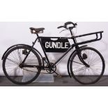 Vintage Butchers bicycle, with front metal basket, (no stand), metal plaque named Gundle.