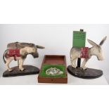 Vintage Game "Sandown" with wheel to centre, in mahogany case, pair of USA tin plate donkeys,