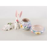 Small Plichta model of a pig, 7cm, a Plichta bunny, a Wedgwood cream glazed bowl,