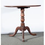 Oak pedestal tilt-top table, turned support tripod base, diameter 79cm, height 71cm.