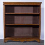 A late Victorian mahogany open bookcase, rectangular top with a moulded edge,