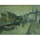 Joan Roobottom, street scenes with rivers, oil on canvas, 44 x 60cm and 44 x 59cm, (2).