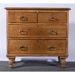 Small waxed pine chest of drawers, two short, two long, W86cm x D39cm x H82cm.