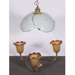 Two pairs of gilt ceiling lights with Murano style shades;