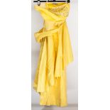 Jan Vanvelden, 100% pure silk yellow evening gown with diamante detail.