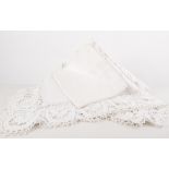 Large quantity of linen and lace, crochet bedspread, bed linen tablecloths,