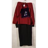 Karen Millen, a Karen Millen burgundy crepe two piece suit with satin collar, size 12,