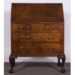 George III style mahogany bureau, fall front enclosing fitted interior,