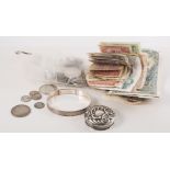 Quantity of coins and paper money, to include silver coins and commemorative crowns,