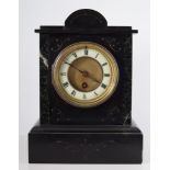 Small Victorian Belge Noir mantle clock, circular dial with Roman numerals, cylinder movement,