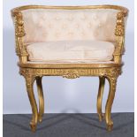 French carved and gilt wood chair, hoop-back, kidney shaped seat with loose cushion,