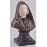 Manner of Eugene Bernoud, Young woman, veiled, patinated bronze with carved ivory face,