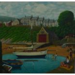 Sidney Homer, Lifeboat Station and Beach, Newquay, signed, oil on board, 58cm x 60cm.