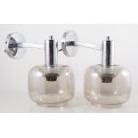 Pair of vintage 1950s chrome and glass shade wall lights, Industrial style.