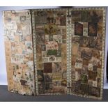 Three-fold Edwardian scrapbook decoupage screen, 154cm high, (a.f).