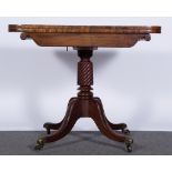 Early Victorian mahogany card table, rectangular fold-over top,