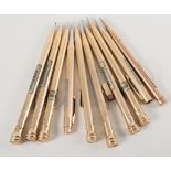 Seven gold filled Eversharp pencils, having circular barrels, various engine turned designs, all 13.