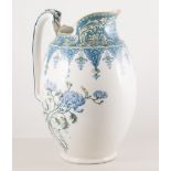 Doulton "Edith" toilet set decorated with blue chrysanthemums comprising a jug, bowl,
