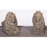 Pair of concrete models of Lions, length 68cm x approx 43cm high.