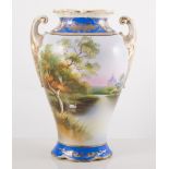 Noritake porcelain vase, Swan on lake, decorated field, height 23.