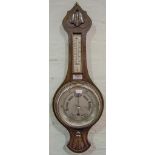 Aneroid barometer, with thermometer, part oak case, 66cm.