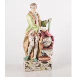 Staffordshire figure of Newton, 31cm high, a ceramic obelisk, and a Victorian pedestal vase,