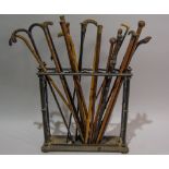 Victorian Coalbrookdale style cast iron stick stand, width 62cm,