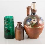 Studio pottery bowl, a collection of other Studio wares, green glass jug and Carnival glass bowl.