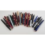 Twenty six fountain pens and pencils, various makes, Onoto, Parker, Stephens Royal, Sheaffer's,