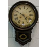 American stained wood wall clock, Ansonia Clock Co, New York, spring driven movement, 62cm.