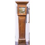 Longcase clock, stripped pine case with a moulded cornice long door, adapted base with a plinth,