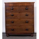 Victorian mahogany chest of drawers, two short, three long, with turned ebonised pulls,