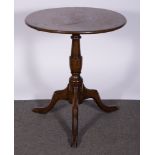 Late Georgian oak tripod table, circular tilt top, turned columns,