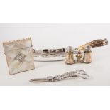 Mother-of-pearl card case, pair of mother-of-pearl opera glasses,