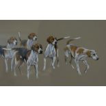 David Gray, hounds, watercolour and gouache, signed, 87cm x 34cm, Brian Porteous Hounds Study,