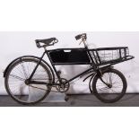 Vintage Butchers bicycle, integral metal basket with front folding stand, blank metal name plate.