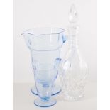 Quantity of glassware, including decanters, blue glass water jug,
