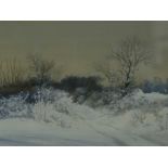 Peter Newcombe, watercolour, Winter Bridlepath, Blisworth, 1986, together with a similar work,