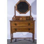 Edwardian oak dressing table, with bevelled octagonal mirror,