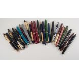 Twenty six fountain pens and pencils, various makes, Onoto, Swan Leverless, Stephens Royal,