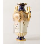 Royal Crown Derby porcelain vase, twin handled, painted with flowers,